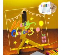 LED Note Board with 7 Colors Pen/Stand/Gift Paper, Acrylic Light Up Writing Message Board, 7.9''x7.9'' Magic Drawing Dry Erase Board, Desktop Doodle Memo Glow Night Light for School Home Office
