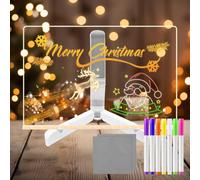 LED Note Board with 7Colors, 20x20cm Acrylic LED Writing Board with Adjustable Stand Light Up Drawing Writing Message Magic Board for Home Office School