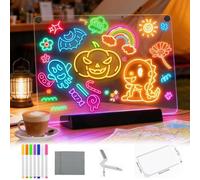 LED Note Board with Colors, 2026 New Light Up Acrylic Message Board, Creative Rewritable Acrylic LED Message Board, Clear Drawing Board with Light and Stand & 7 Marker Pens (20 * 20cm)