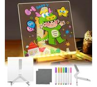 Led Note Board with Colors, 30x20 cm Acrylic Drawing Board, Arts Doodle Notepad with 7 Colors Pen and Rag, Light Up Dry Erase Desktop Memo Glow Wordpad with Stand for Kids Gift School Home Cafe Office
