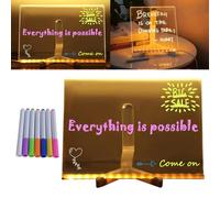 LED Note Board with Colors, Acrylic Dry Erase Board with Light, Glowing Message Marker Board with Stand, Glass Clear White Board as a Glow Memo Letter Board Note (5.9 * 5.9 in)