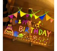 LED Note Board with Colors, Led Drawing Board, Acrylic Dry Erase Boards, with Stand 7 Marker Pens and 2 Wipes, for Office School Home (12 Colors,15 * 15cm)