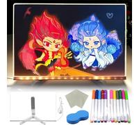 Led Note Board with Colors, Led Light Up Acrylic Message Board 12 Colors Pen/Stand/Eraser, Led Drawing Writing Board for Kids, Arts Doodle Note Board for Office School Home (30x20CM)