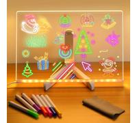 Led Note Board with Colors, Led Light Up Acrylic Message Board 7 Colors Pen/Stand, Led Drawing Writing Board for Kids, Arts Doodle Note Board for Office School Home (30x20CM)
