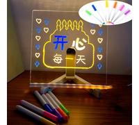LED Note Board with Colors, Light Up Acrylic Message Board, LED Writing Board for Kids, LED Drawing Board, 7 Colors Pen Adjustable Stand (20 * 20 cm)