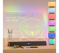 LED Note Board with Colors, Rechargeable 9-Mode Light Up Acrylic Dry Erase Board, 14"X10" Neon Glow Desk Sign Letter Message Memo Drawing Board for Home/Bedroom/Store/Office/Gift, 7 Markers Black