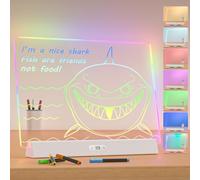 LED Note Board with Colors, Rechargeable 9-Mode Light Up Acrylic Dry Erase Board, 14"X10" Neon Glow Desk Sign Letter Message Memo Drawing Board for Home/Bedroom/Store/Office/Gift, 7 Markers White
