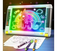 LED Note Board with Colors, Rechargeable 9 Modes Light Up Acrylic Dry Erase Board, 15 Inch Neon Art Tracing Board Creative Gift Toy for Kids & Teens with 5 Colored Markers, 10 Tracing Sheets-White