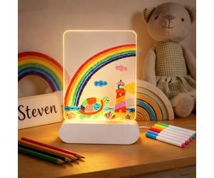 LED Note Board with Colours, Luminous LED Drawing Board for Children with 4 Modes with Touch Switch 22 x 15 cm, 7 Colours Pen, 6 Drawing Sheets with Stories, Luminous Message Board