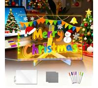 LED Note Board with with 7 Colors Pen，30x20CM Illuminated Drawing Message Acrylic Wordpad Doodle Notepad Desktop Memo Transparent Wipeable for Child School Cafe Home
