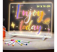 LED Note Drawing Board for Children, 30x20CM Drawing Pad with Stand for Kids, 7 Color Light Modes, Reusable Acrylic Writing Tablet with 7 Markers, Creative Sketching Gifts for Boys and Girls