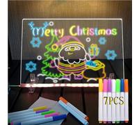LED Note Glow Drawing Board, Light Up Acrylic Board with 7 Colors Pen, Brackets, 2 Cleaning Cloths, Magic LED Light up Memo Arts Doodle Desktop Note Gifts