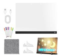 LED Noteboard with Colour Changing - Wipe Clean Acrylic Writing Pad with 7 Colours Pens, Coloured Board with Stand for Office School Home Teaching and Travel