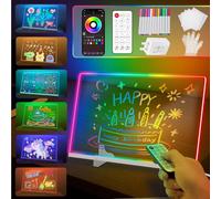 LED Notice Board with Colors, Glass LED Drawing Board with 12 Colors and 320 Dynamic Effects, Illuminated Drawing Board with 12 Pens, Cleaning Cloth and Gloves, 30 x 20 cm