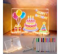 LED Notice Board with Colours,30x20CM Acrylic Writing Message Board with 12 Colors Pen Transparent Luminous LED Writing Boards Acrylic Dry Erase Boards Memoboard Creative Gifts for Easter Birthday