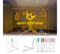LED Notice Board with Colours, Acrylic Writing Message Board with 12 Colors Pen Transparent Luminous LED Writing Board Acrylic Dry Erase Board Memo Board for School Home Office, 30x20CM