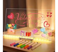 LED Notice Board with Colours, Acrylic Writing Message Board with 7 Colors Pen Transparent Luminous LED Writing Boards 30x20CM Acrylic Dry Erase Boards Memoboard Valentines Day Gifts for Her/Him