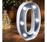 LED Number Light - Light Up Silver Glitter Number Lights Sign Perfect for use as a Night Light or at Wedding Birthday Party Home Decoration (Number 0)