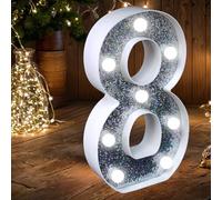 LED Number Light - Light Up Silver Glitter Number Lights Sign Perfect for use as a Night Light or at Wedding Birthday Party Home Decoration (Number 8)