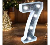 LED Number Light - Light Up Silver Glitter Number Lights Sign Perfect for use as a Night Light or at Wedding Birthday Party Home Decoration (Number 7)