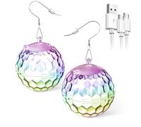 LED Ohrringe Rhombic discokugel Earrings 16 Lichtmodi Wiederaufladbar 70er 80er 90er jahre outfit damen für Frauen Konzert, Disco Party, Rave party gadgets