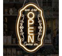 LED Open Signs for Business, 16.5''x10'' Dimmable Come in We’re Open Sign, Vertical Ultra Bright Light Up Signs Powered by 5V USB, Warm White Neon Lights Sign for Party, Bar, Stores, Coffee, Hotel