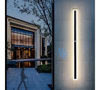 LED Outdoor Garden Wall Light with Motion Sensor, Black IP65 Waterproof Sconce for Hallway, Villa, Balcony - Modern 30cm Long Strip Lamp, Natural Light