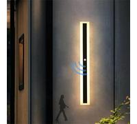 "LED Outdoor Garden Wall Light with Motion Sensor - IP65 Waterproof Black Sconce for Hallway, Villa, Balcony - Modern 40cm Warm Light Strip Lighting"