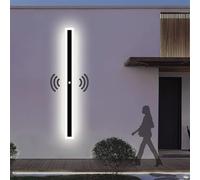 LED Outdoor Garden Wall Light with Motion Sensor - IP65 Waterproof Black Sconce, Modern 40cm Long Strip Light for Hallway, Villa, Balcony & Indoor Use, White Light