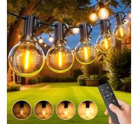 LED Outdoor String Lights with Remote Control 15M/50FT, Festoon Lights with 25+1 Shatterproof Plastic Bulbs, Waterproof IP45 G40 Globe String Lights for Garden Patio Backyard Wedding Party Terrace