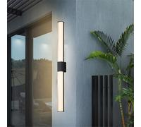 LED Outdoor Wall Lights IP65 Waterproof Modern Rectangle Long Strip 2700K/4500K/6500K Wall Sconce Black Exterior Wall Lighting Patio Living Room Courtyard Garden
