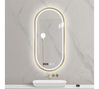LED Oval Bathroom Mirror with Smart Touch Sensor Anti-Fog Vanity Mirror with 3-Color Light & Time Display Metal Frame IP44 Waterproof 40x80cm Black