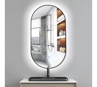 LED Oval Wall Mirror with Adjustable Brightness, Touch Switch, Metal Frame, 40x60 cm, Black Color - Enhance Your Space with Modern Elegance.