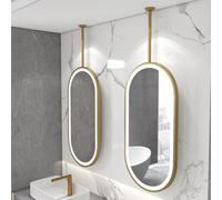 LED Oval Wall Mirror with Touch Button 3 Color Dimmable Light Gold Metal Frame Hanging Bathroom Mirror 50cm x 60cm Stylish Makeup Vanity Mirror