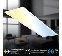 Briloner Piatto CCT LED panel, IP44, 100 x 25 cm, remote control, white