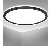 B.K.Licht LED Round Ceiling Light, Ø16.5in, Ultra-Flat 1.1in, Built-in 22W LED Board, 4000K Neutral White, 3000Lm, Indirect Ceiling Backlight, Black Finish, Modern Ceiling Panel, IP20