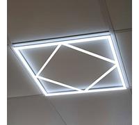 LED Panel Light 600x600mm Bright Lumen Square Edge Lits 40W + 40W Ceiling Recessed 3 in 1 Diamond Lattice Frame Border Fitting Cool White 6500k Office Lighting