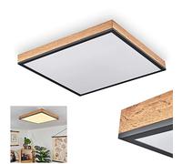 LED Panel Salmi, Modern Ceiling Panel Made of Metal/MDF in Black/White/Wood Optic, 24 Watt, 2100 Lumen, 3000K, Angular Ceiling lamp in Flat Design