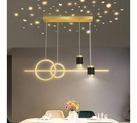 LED Pendant Ceiling Lights Kitchen Island Lamp Dining Room Lighting Dimmable Child Bedroom Hanging Fixture with Remote Control, Modern Projection Design 100cm Chandelier for Living Room (Gold)