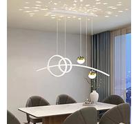 LED Pendant Lamp Dining Table Dimmable With Remote Control, Height Adjustable Chandelier for Living Room, Dining Room, Kitchen (White, L120cm)