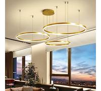 LED Pendant Lamp Modern Living Room Lamp Hanging Lamp 3 Rings Ceiling Lighting Dimmable With Remote Control Chandelier Height Adjustable Dining Table Lamp Suspension Aluminum Round Acrylic ( Color : G