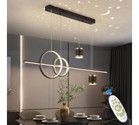 LED Pendant Light Dining Room Dimmable Black Hanging Lamp Modern with Remote Control Linear Design Suspension Adjustable Height Dining Table Lamp 48 W