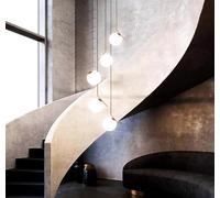 LED Pendant Light, Modern Chandelier, 5-Lights Brass Ceiling lamp, 79 Inches Long Globe Ceiling lamp Unique Vertical Ceiling Light Hanging with Milk White Globe Glass Shade