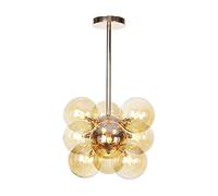 LED Pendant Light Nordic Modern Glass Ball Chandelier 9-Light G4 Semi-Flush Mount Ceiling Light Bar Cafe Restaurant Dining Table Hanging Lamp Home Decoration[Energy Class Yellow Small Gift