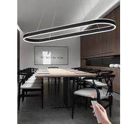 LED Pendant Light Oval Dining Table Hanging Lamp Dimmable with Remote Control Modern Dining Room Pendant Lamp Hanging Height Adjustable Ring Design Chandelier Kitchen Light Fixture (Black, 120cm-88W)