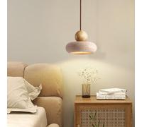 LED Pendant Light Yellow Travertine Pendant Lamp Wabi-Sabi Style Solid Wood Round Ball Hanging Lamp Made Of Natural Stone Small Chandelier For Bar Bedroom Living Room Dining Room Bedside Lighting(A)
