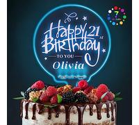 LED Personalised Cake Topper 7 Colour Changes Light Up Cake Topper Happy Birthday Cake Toppers Acrylic Cake Toppers Cake Decor for 1st 10th 16th 18th 20th 21st 30th 40th 50th 60th 70th 80th(Design 2)