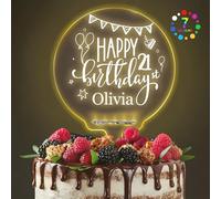 LED Personalised Happy Birthday Cake Topper Light Up for 1st, 10th, 16th, 18th, 20th, 21st, 30th, 40th, 50th, 60th (Design 1)