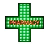 LED Pharmacy Sign - 48x48cm Green Cross Neon with Hanging Metal Chain, 3 Flashing Modes, Always On, Ideal for Dispensary, Clinic, Shop Decoration