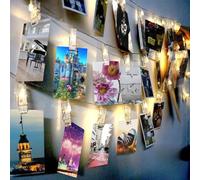 LED Photo Clip String Lights - Exqline 40 Photo Peg Lights 5M Battery Powered Christmas Fairy Lights Perfect for Hanging Photos, Notes, Paintings Card and Memos Indoor Outdoor Decoration - Warm White